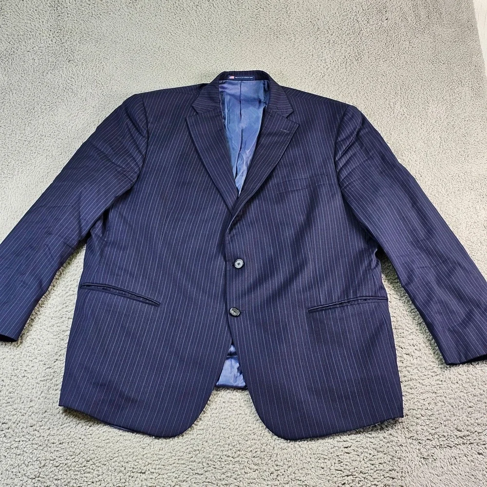 Hart Schaffner Marx Suit Jacket Mens 50L Blue Pinstripe Wool Chicago Fit